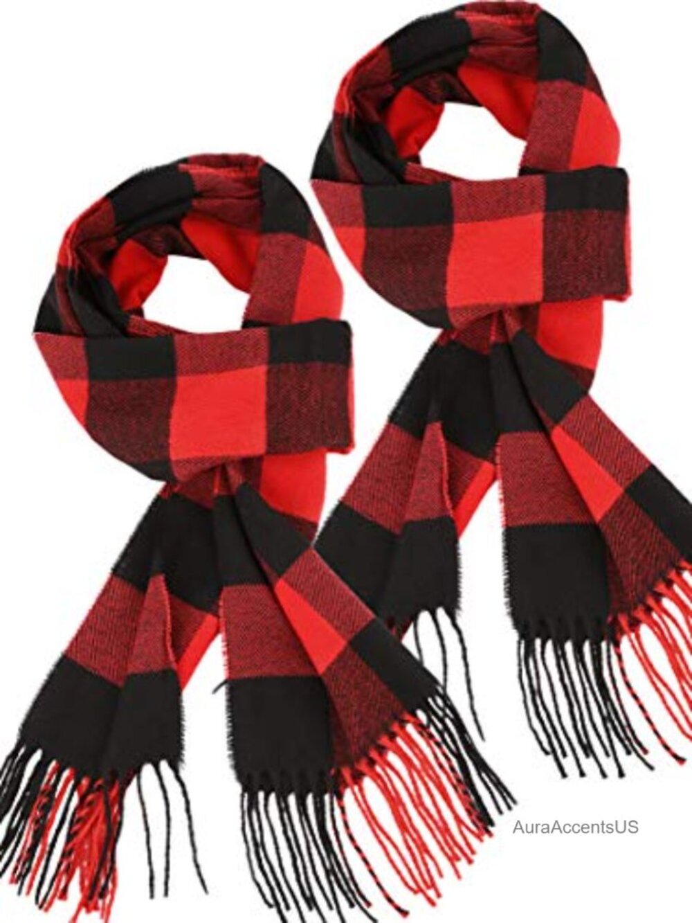 2 Pcs Women Buffalo Plaid Scarf Long Winter Warm Scarf